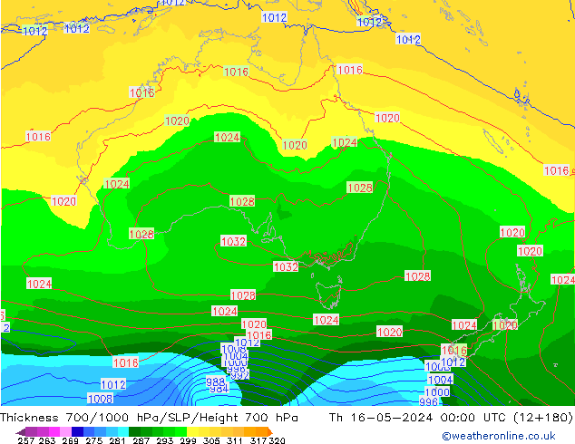 Thck 700-1000 hPa ECMWF Th 16.05.2024 00 UTC