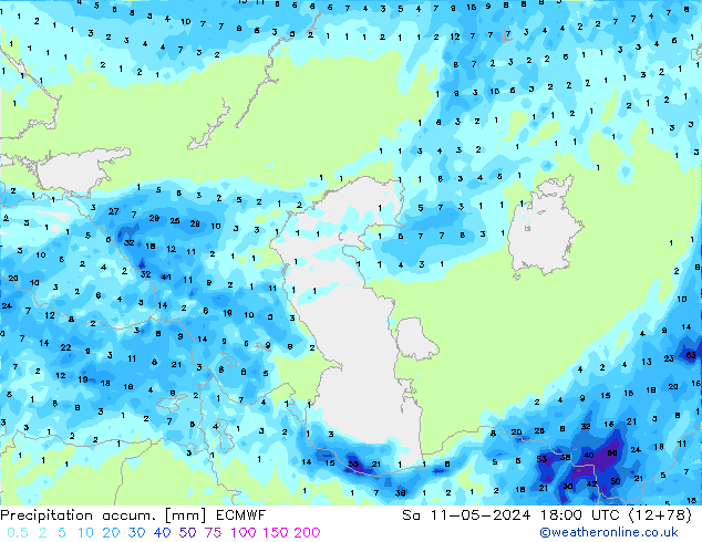 Precipitation accum. ECMWF So 11.05.2024 18 UTC