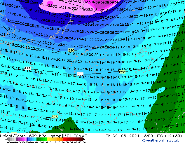 Z500/Rain (+SLP)/Z850 ECMWF  09.05.2024 18 UTC