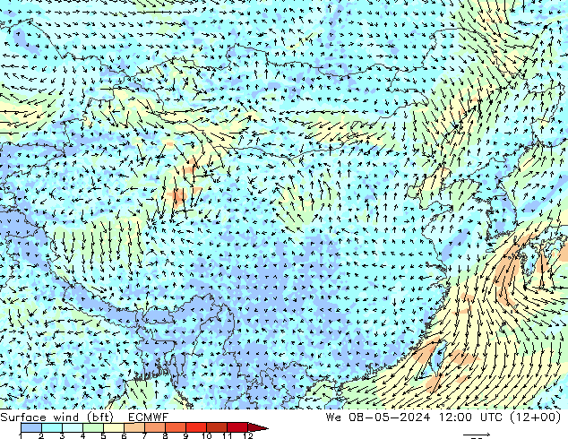 �N 10 米 (bft) ECMWF 星期三 08.05.2024 12 UTC