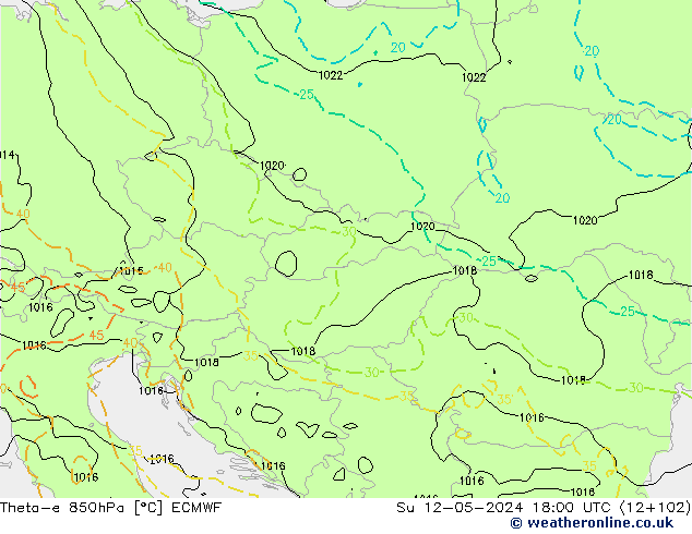 Theta-e 850hPa ECMWF dim 12.05.2024 18 UTC