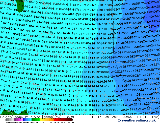 Z500/Yağmur (+YB)/Z850 ECMWF Sa 14.05.2024 00 UTC