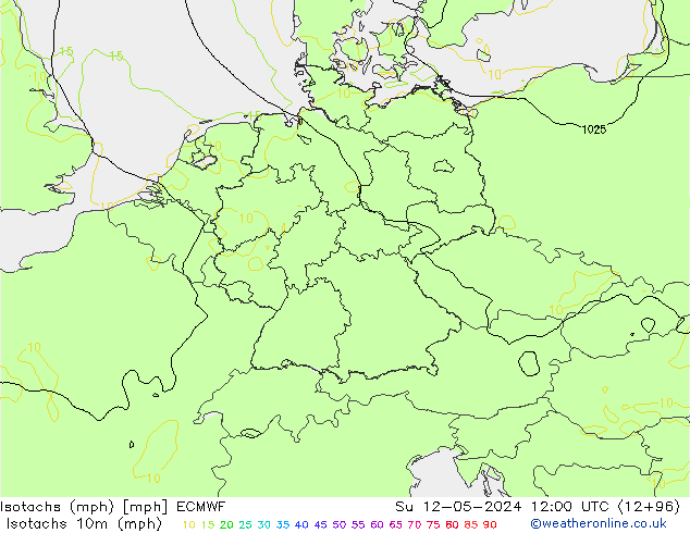 Isotachen (mph) ECMWF So 12.05.2024 12 UTC