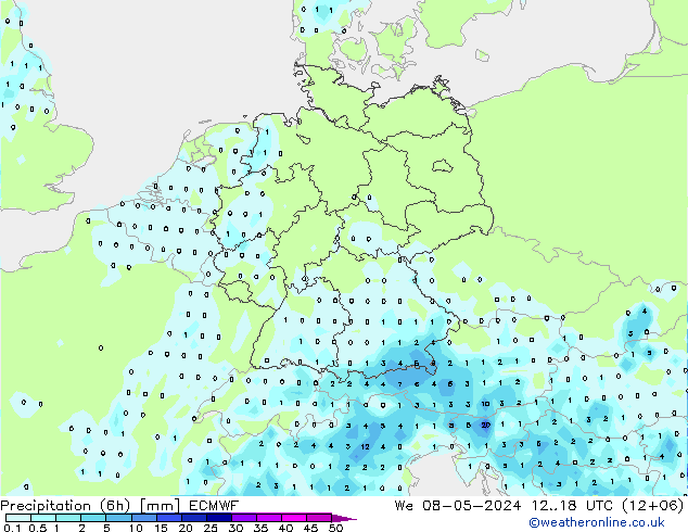 Prec 6h/Wind 10m/950 ECMWF mer 08.05.2024 18 UTC