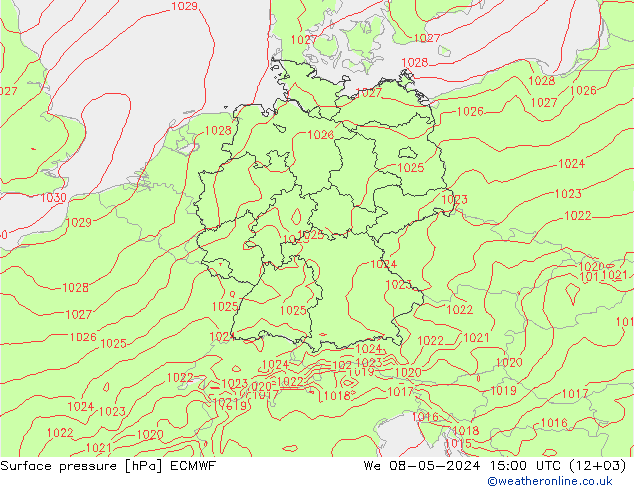 Surface pressure ECMWF We 08.05.2024 15 UTC