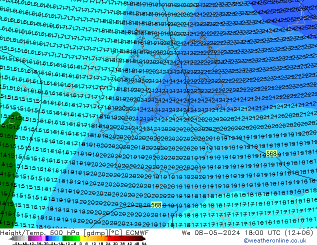 Z500/Rain (+SLP)/Z850 ECMWF 星期三 08.05.2024 18 UTC