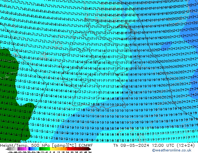 Z500/Rain (+SLP)/Z850 ECMWF 星期四 09.05.2024 12 UTC