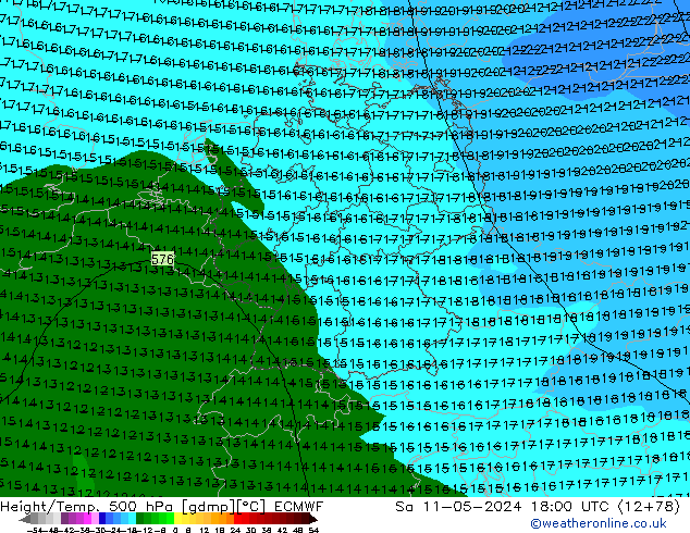 Geop./Temp. 500 hPa ECMWF sáb 11.05.2024 18 UTC