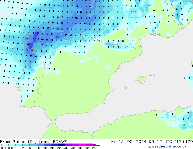 Z500/Regen(+SLP)/Z850 ECMWF ma 13.05.2024 12 UTC