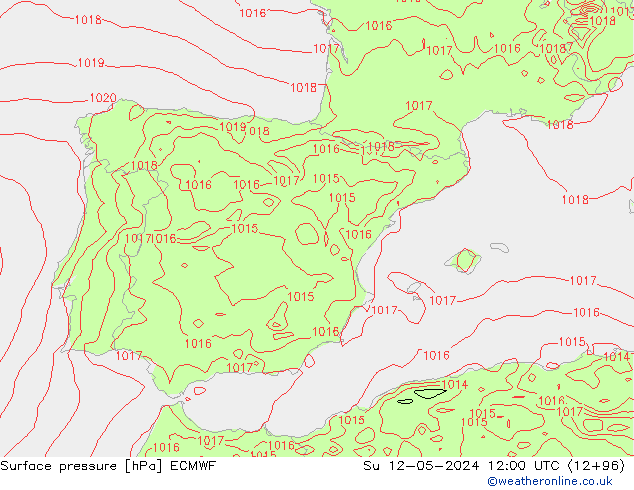 Surface pressure ECMWF Su 12.05.2024 12 UTC