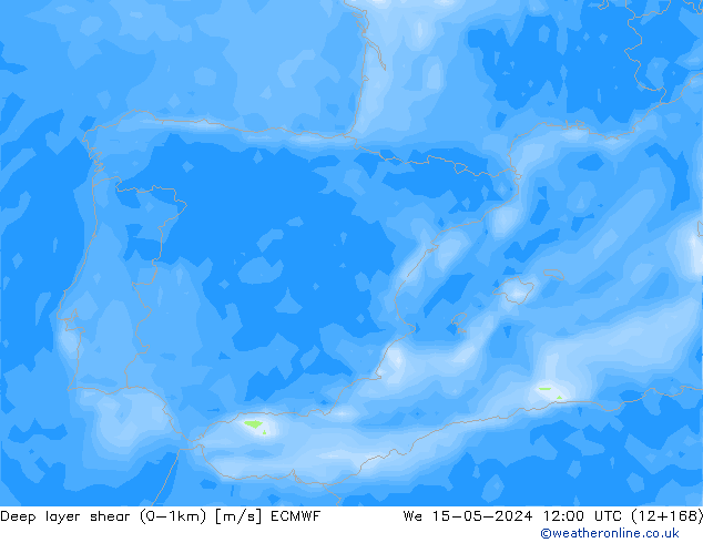 Deep layer shear (0-1km) ECMWF  15.05.2024 12 UTC