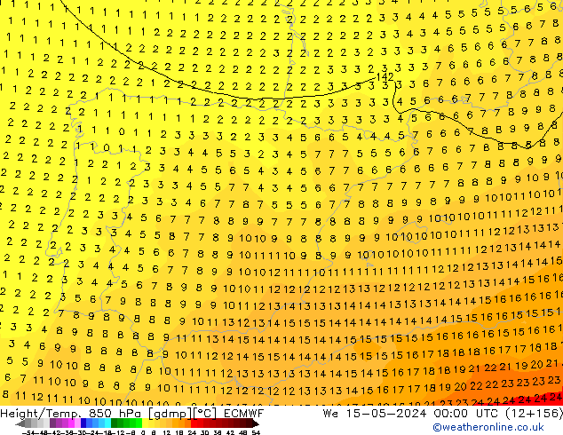 Height/Temp. 850 hPa ECMWF We 15.05.2024 00 UTC