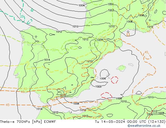 Theta-e 700hPa ECMWF  14.05.2024 00 UTC