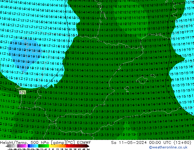 Z500/Yağmur (+YB)/Z850 ECMWF Cts 11.05.2024 00 UTC