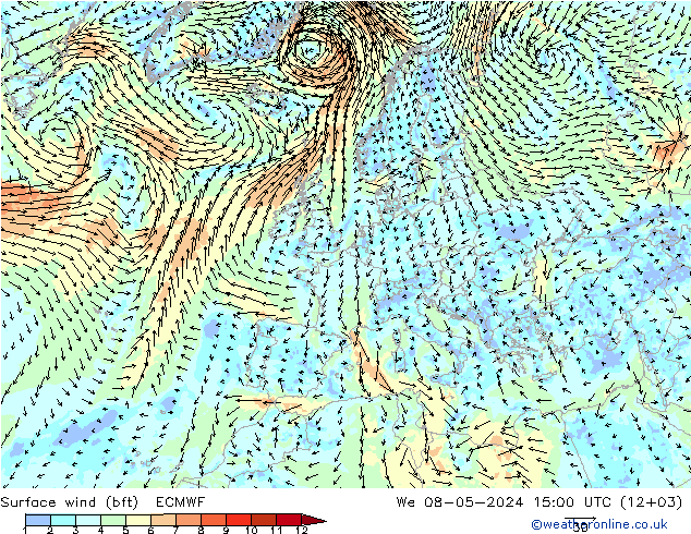 Surface wind (bft) ECMWF We 08.05.2024 15 UTC
