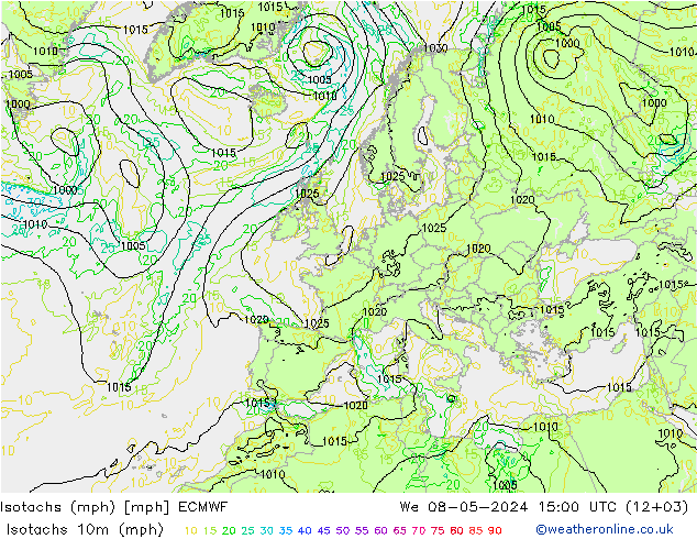 Isotaca (mph) ECMWF mié 08.05.2024 15 UTC