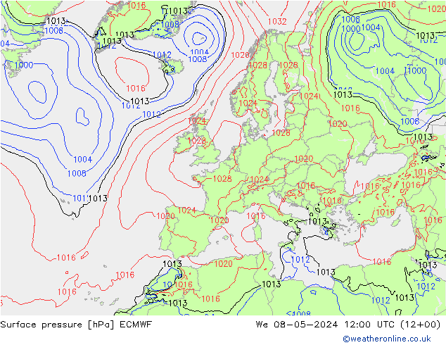 地面气压 ECMWF 星期三 08.05.2024 12 UTC