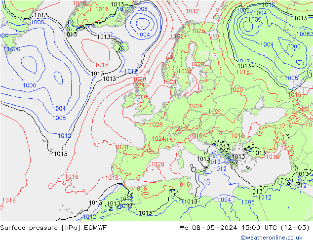 Surface pressure ECMWF We 08.05.2024 15 UTC