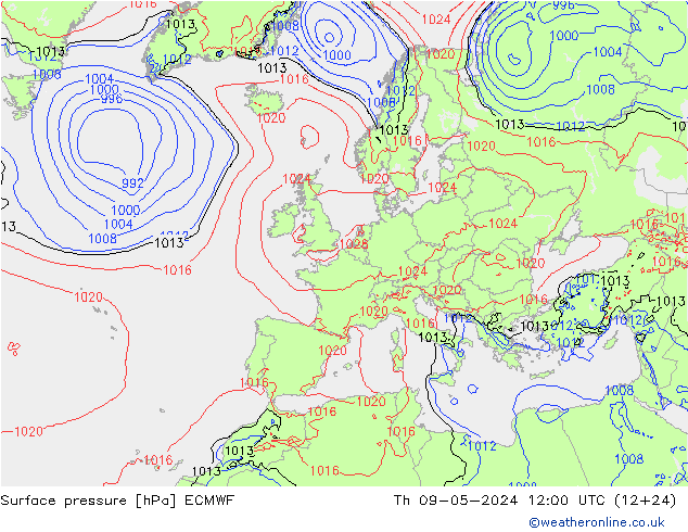 pressão do solo ECMWF Qui 09.05.2024 12 UTC