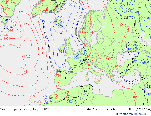 Bodendruck ECMWF Mo 13.05.2024 06 UTC