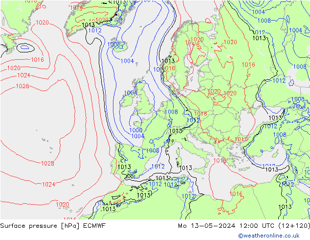 Surface pressure ECMWF Mo 13.05.2024 12 UTC