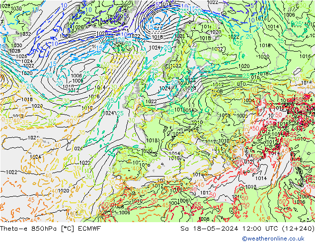 Theta-e 850hPa ECMWF Sa 18.05.2024 12 UTC