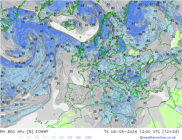 RH 850 hPa ECMWF Th 09.05.2024 12 UTC