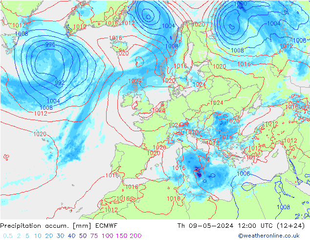 Precipitation accum. ECMWF Th 09.05.2024 12 UTC