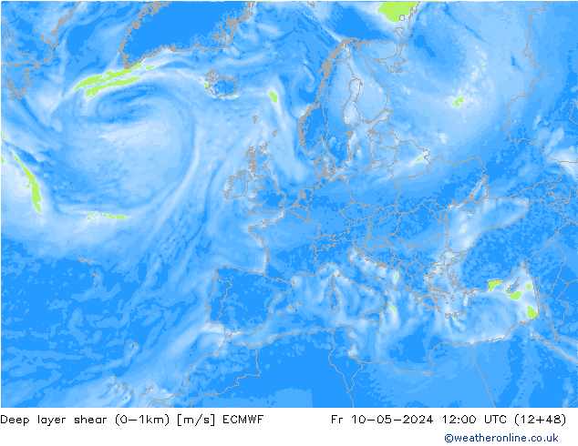 Deep layer shear (0-1km) ECMWF Fr 10.05.2024 12 UTC