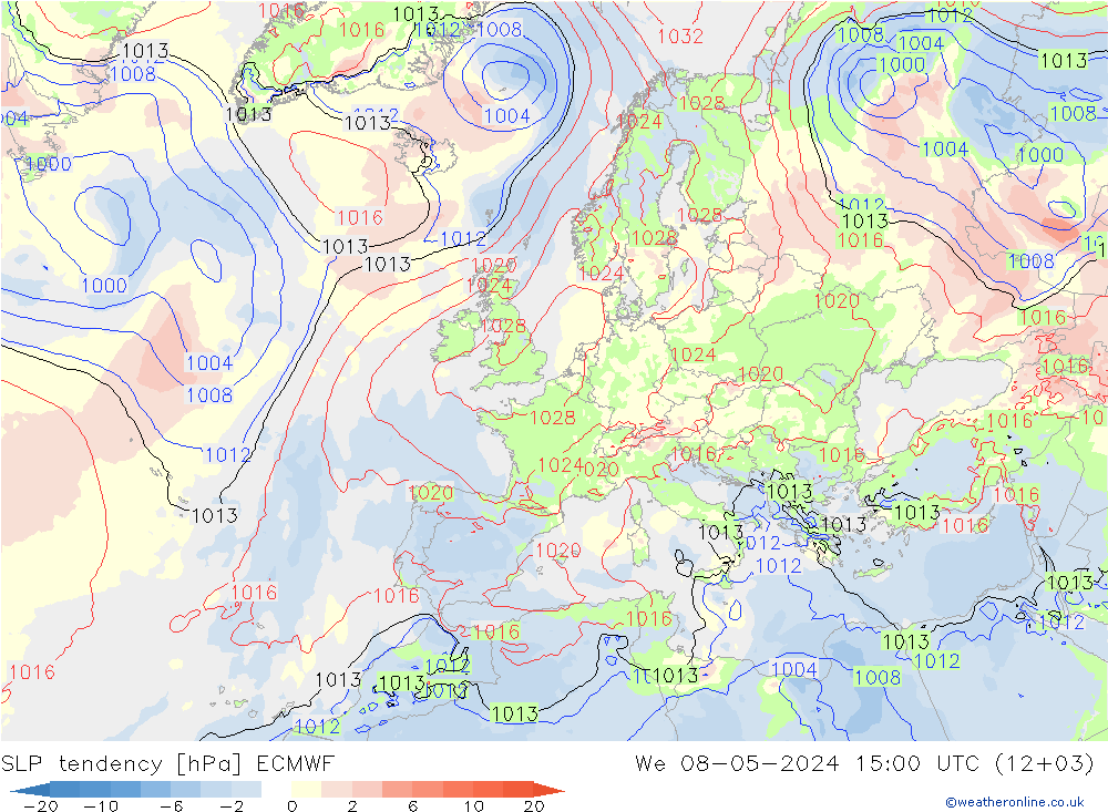 Tendencia de presión ECMWF mié 08.05.2024 15 UTC