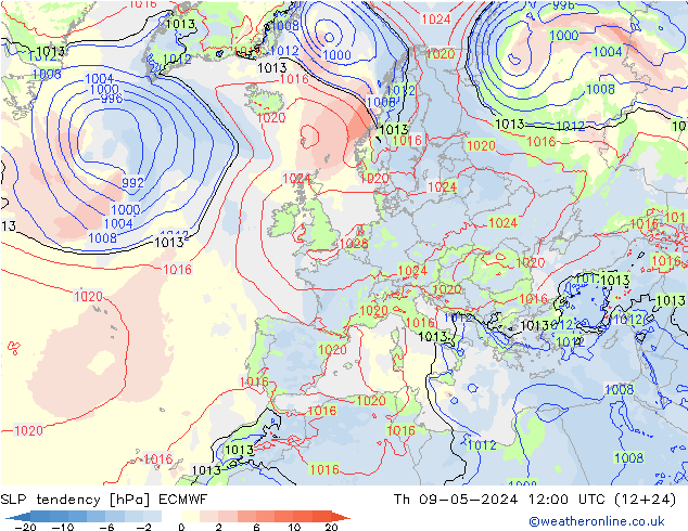 Drucktendenz ECMWF Do 09.05.2024 12 UTC
