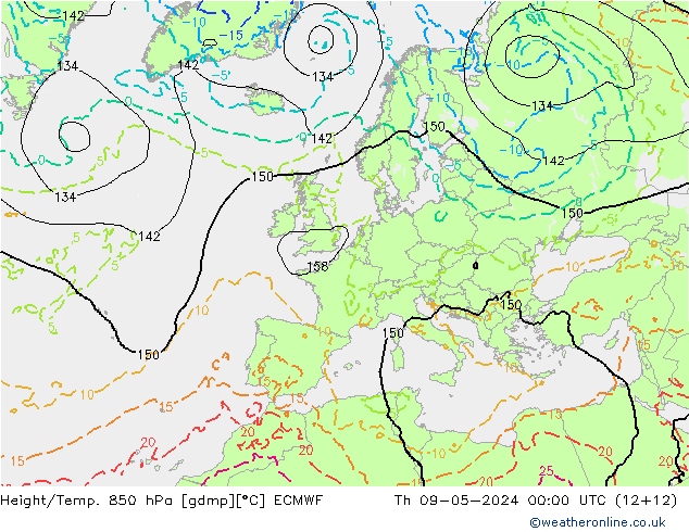 Z500/Rain (+SLP)/Z850 ECMWF gio 09.05.2024 00 UTC