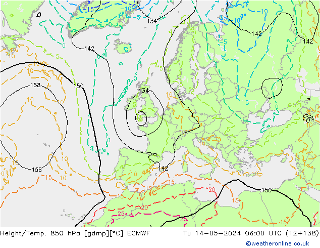 Z500/Rain (+SLP)/Z850 ECMWF Di 14.05.2024 06 UTC