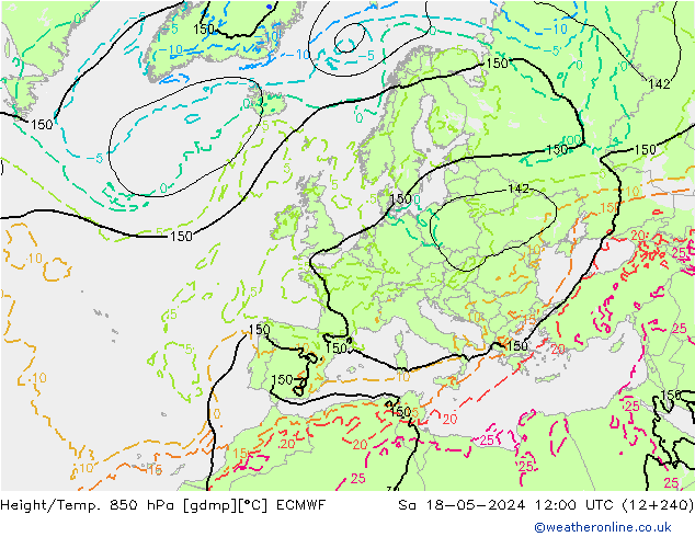 Height/Temp. 850 hPa ECMWF sab 18.05.2024 12 UTC