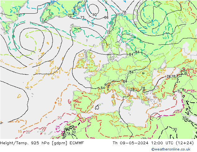 Height/Temp. 925 hPa ECMWF Do 09.05.2024 12 UTC