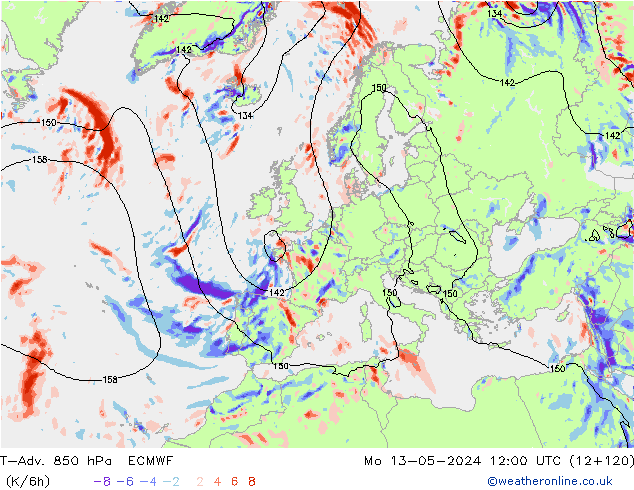 T-Adv. 850 hPa ECMWF lun 13.05.2024 12 UTC