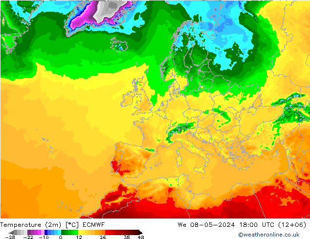 温度图 ECMWF 星期三 08.05.2024 18 UTC