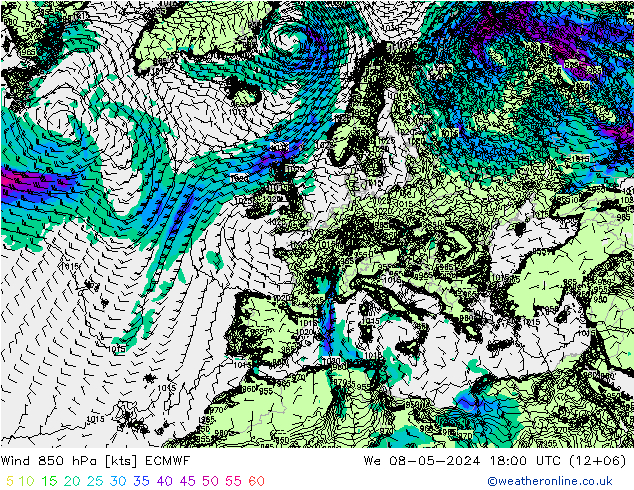 风 850 hPa ECMWF 星期三 08.05.2024 18 UTC