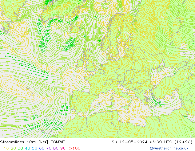 Linia prądu 10m ECMWF nie. 12.05.2024 06 UTC