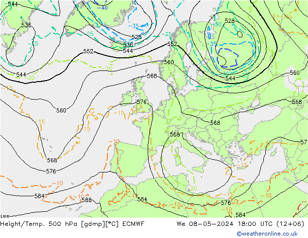 Z500/Rain (+SLP)/Z850 ECMWF Mi 08.05.2024 18 UTC