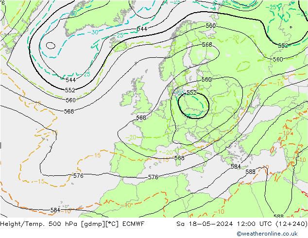 Height/Temp. 500 hPa ECMWF so. 18.05.2024 12 UTC