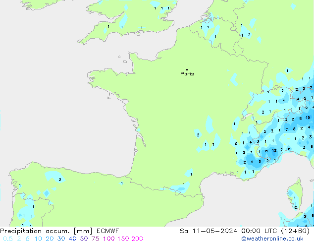 Totale neerslag ECMWF za 11.05.2024 00 UTC
