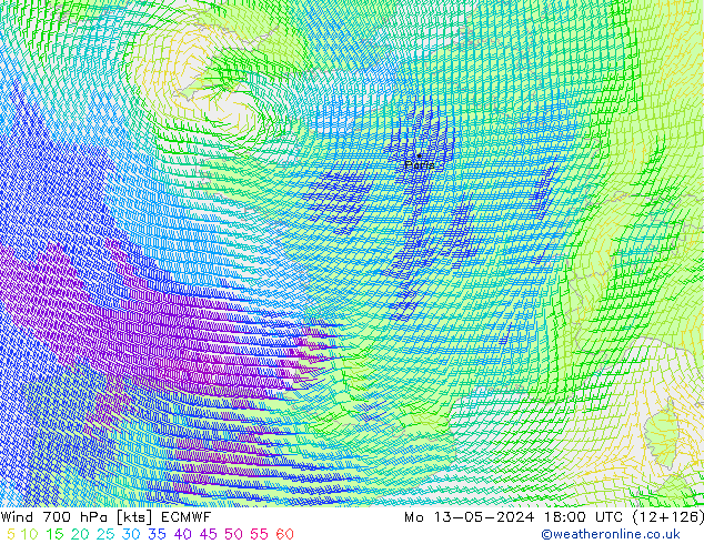 Wind 700 hPa ECMWF Po 13.05.2024 18 UTC