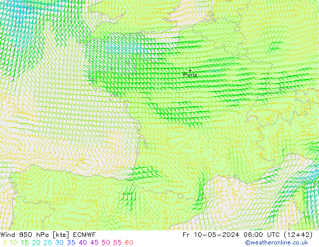 Wind 850 hPa ECMWF Fr 10.05.2024 06 UTC