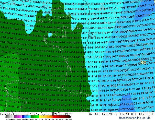 Z500/Rain (+SLP)/Z850 ECMWF mié 08.05.2024 18 UTC