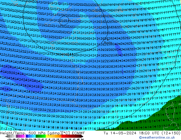 Z500/Rain (+SLP)/Z850 ECMWF Tu 14.05.2024 18 UTC