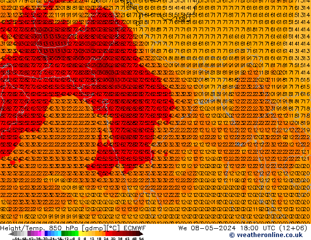 Yükseklik/Sıc. 850 hPa ECMWF Çar 08.05.2024 18 UTC