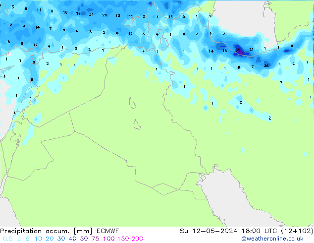 Toplam Yağış ECMWF Paz 12.05.2024 18 UTC