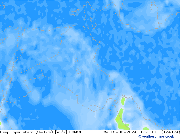 Deep layer shear (0-1km) ECMWF Çar 15.05.2024 18 UTC