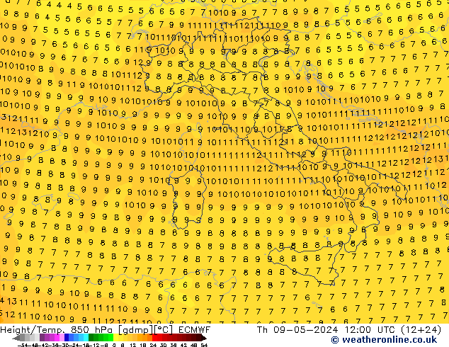 Z500/Rain (+SLP)/Z850 ECMWF Th 09.05.2024 12 UTC